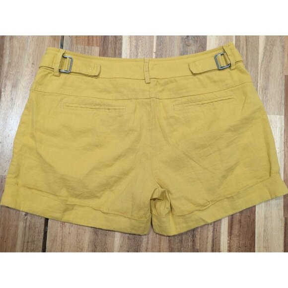 Vince Womens Mustard Yellow Linen-Blend Cuffed Shorts Size 4 - Picture 2 of 4